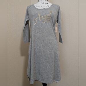 NWT•Victoria's Secret 3/4 Sleeve Gray Pajama Dress with Gold Glitter Logo•Small